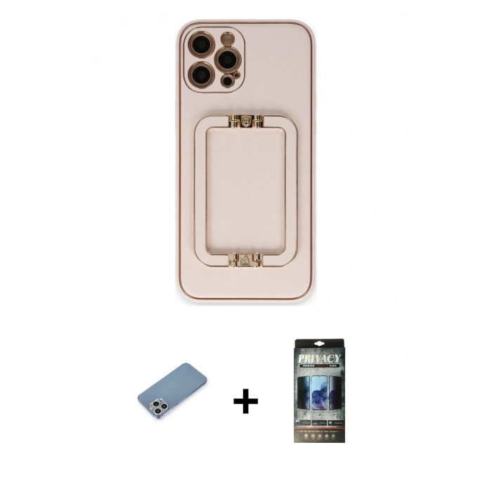 MARSİLYAN™- iPhone 12 Pro Kılıf Kozmos Minimal Prime - Siyah 34D Hayalet Izgaralı Cam + Shine Kamera Lens Koruma Cam - GS