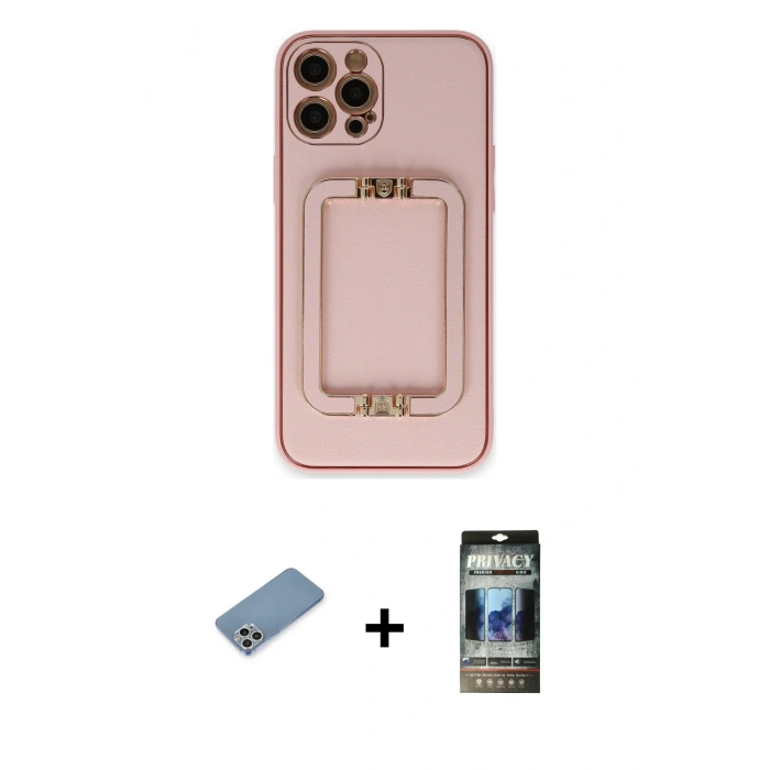 MARSİLYAN™- iPhone 12 Pro Kılıf Kozmos Minimal Prime - Siyah 34D Hayalet Izgaralı Cam + Shine Kamera Lens Koruma Cam - GS