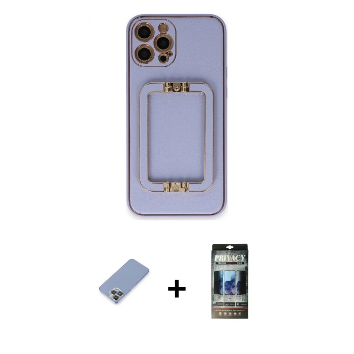 MARSİLYAN™- iPhone 12 Pro Kılıf Kozmos Minimal Prime - Siyah 34D Hayalet Izgaralı Cam + Metal Kamera Lens Koruma Cam - KUYL