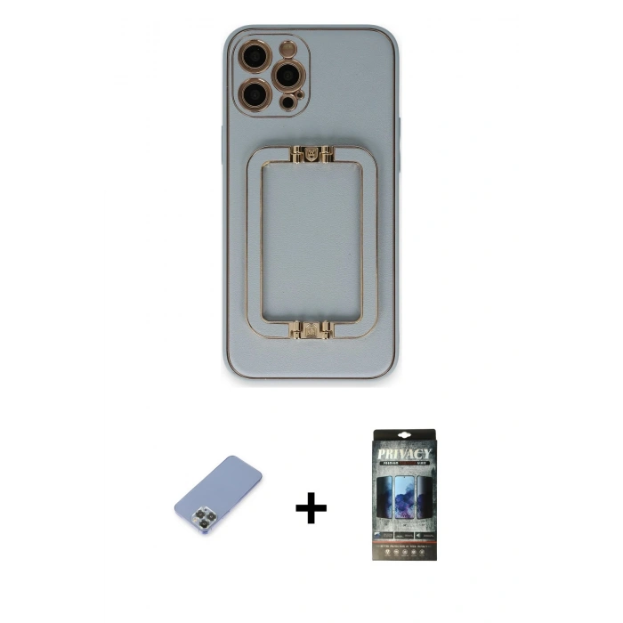 MARSİLYAN™- iPhone 12 Pro Kılıf Kozmos Minimal Prime - Siyah 34D Hayalet Izgaralı Cam + Metal Kamera Lens Koruma Cam - KUYL