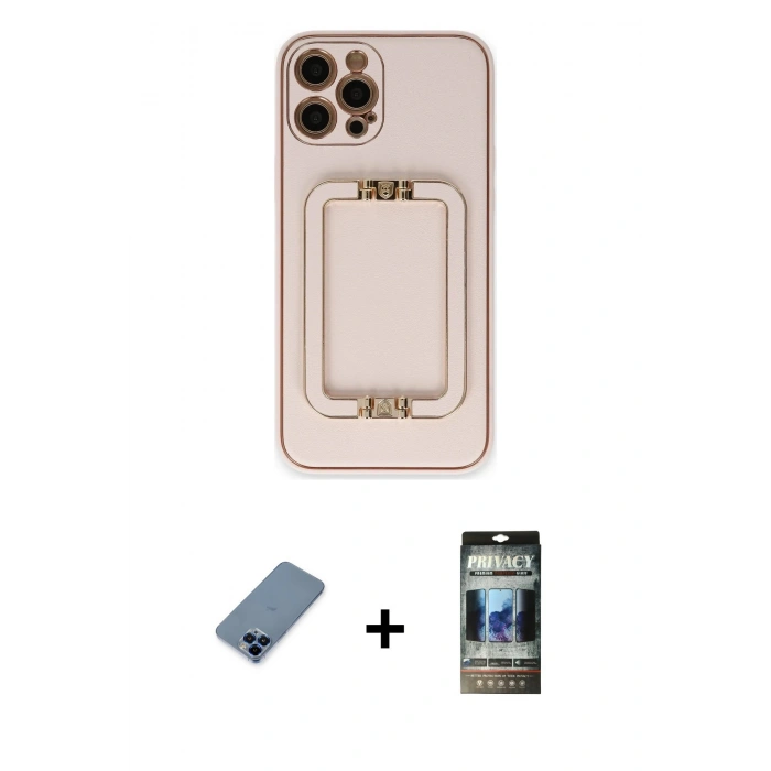 MARSİLYAN™- iPhone 12 Pro Kılıf Kozmos Minimal Prime - Siyah 34D Hayalet Izgaralı Cam + Metal Kamera Lens Koruma Cam - MI