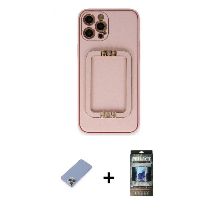 MARSİLYAN™- iPhone 12 Pro Kılıf Kozmos Minimal Prime - Siyah 34D Hayalet Izgaralı Cam + Metal Kamera Lens Koruma Cam - KUYL