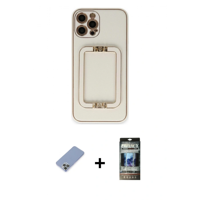 MARSİLYAN™- iPhone 12 Pro Kılıf Kozmos Minimal Prime - Siyah 34D Hayalet Izgaralı Cam + Metal Kamera Lens Koruma Cam - KUYL