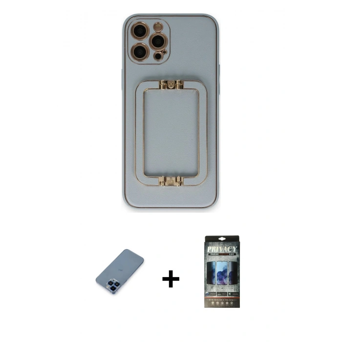 MARSİLYAN™- iPhone 12 Pro Kılıf Kozmos Minimal Prime - Siyah 34D Hayalet Izgaralı Cam + Metal Kamera Lens Koruma Cam - MI