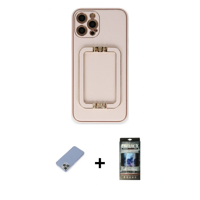 MARSİLYAN™- iPhone 12 Pro Kılıf Kozmos Minimal Prime - Siyah 34D Hayalet Izgaralı Cam + Metal Kamera Lens Koruma Cam - KUYL