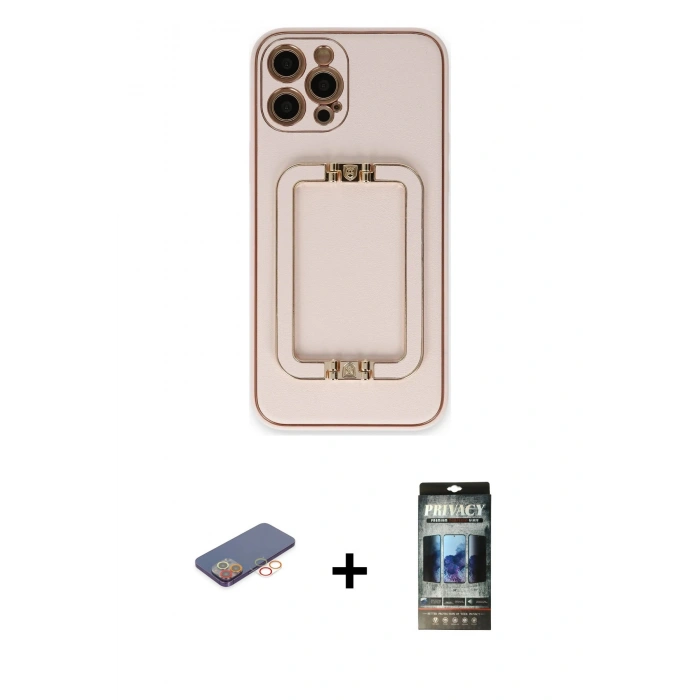 MARSİLYAN™- iPhone 12 Pro Kılıf Kozmos Minimal Prime - Siyah 34D Hayalet Izgaralı Cam + Renkli Kamera Lens Koruma Cam - TU