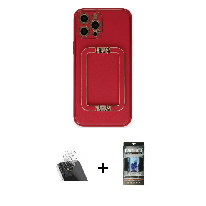MARSİLYAN™- iPhone 12 Pro Kılıf Kozmos Minimal Prime - Siyah 34D Hayalet Izgaralı Cam + Kamera Lens Koruma Cam - SF