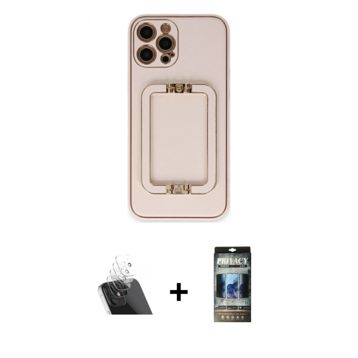 MARSİLYAN™- iPhone 12 Pro Kılıf Kozmos Minimal Prime - Siyah 34D Hayalet Izgaralı Cam + Kamera Lens Koruma Cam - SF