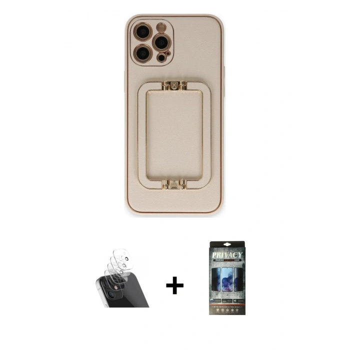 MARSİLYAN™- iPhone 12 Pro Kılıf Kozmos Minimal Prime - Siyah 34D Hayalet Izgaralı Cam + Kamera Lens Koruma Cam - SF