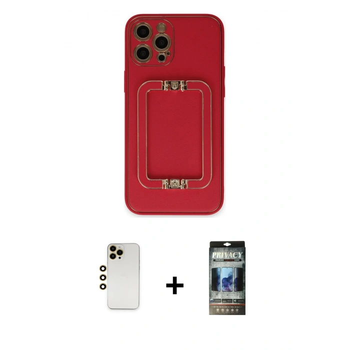 MARSİLYAN™- iPhone 12 Pro Kılıf Kozmos Minimal Prime - Siyah 34D Hayalet Izgaralı Cam + Shine Kamera Lens - GD