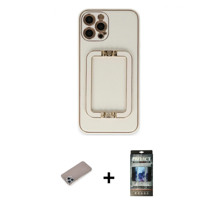MARSİLYAN™- iPhone 12 Pro Kılıf Kozmos Minimal Prime - Siyah 34D Hayalet Izgaralı Cam + Shine Kamera Lens Koruma Cam - SABE