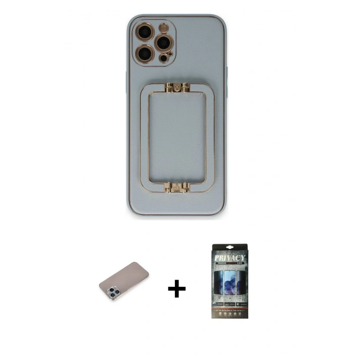 MARSİLYAN™- iPhone 12 Pro Kılıf Kozmos Minimal Prime - Siyah 34D Hayalet Izgaralı Cam + Shine Kamera Lens Koruma Cam - SABE
