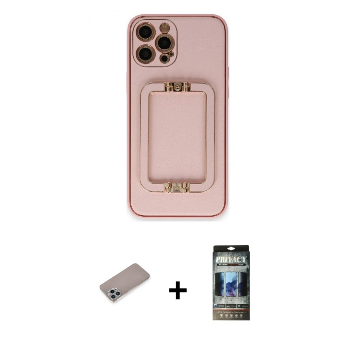 MARSİLYAN™- iPhone 12 Pro Kılıf Kozmos Minimal Prime - Siyah 34D Hayalet Izgaralı Cam + Shine Kamera Lens Koruma Cam - SABE