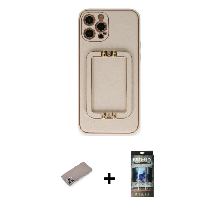MARSİLYAN™- iPhone 12 Pro Kılıf Kozmos Minimal Prime - Siyah 34D Hayalet Izgaralı Cam + Shine Kamera Lens Koruma Cam - SABE