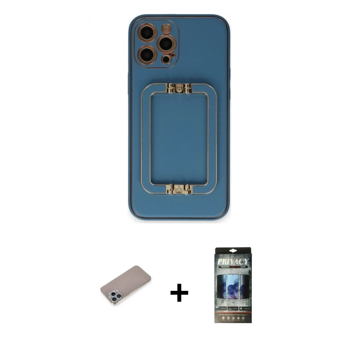 MARSİLYAN™- iPhone 12 Pro Kılıf Kozmos Minimal Prime - Siyah 34D Hayalet Izgaralı Cam + Shine Kamera Lens Koruma Cam - SABE