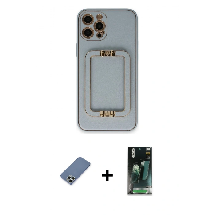MARSİLYAN™- iPhone 12 Pro Kılıf Kozmos Minimal Prime - Siyah 360 Mat Full Body Arka Koruyucu + Metal Kamera Lens Koruma Cam - AKYL