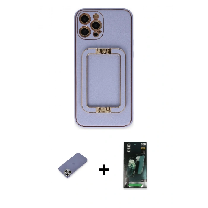 MARSİLYAN™- iPhone 12 Pro Kılıf Kozmos Minimal Prime - Siyah 360 Mat Full Body Arka Koruyucu + Metal Kamera Lens Koruma Cam - GD
