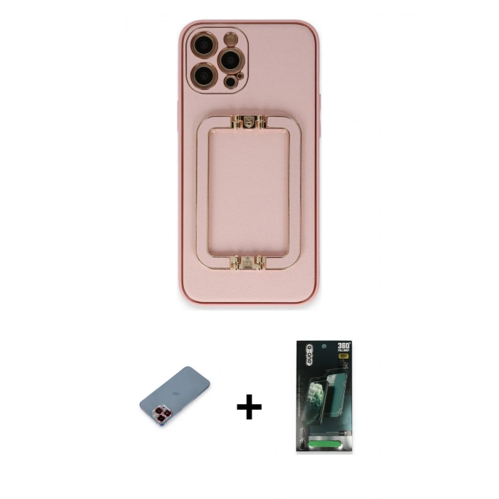 MARSİLYAN™- iPhone 12 Pro Kılıf Kozmos Minimal Prime - Siyah 360 Mat Full Body Arka Koruyucu + Metal Kamera Lens Koruma Cam - KI