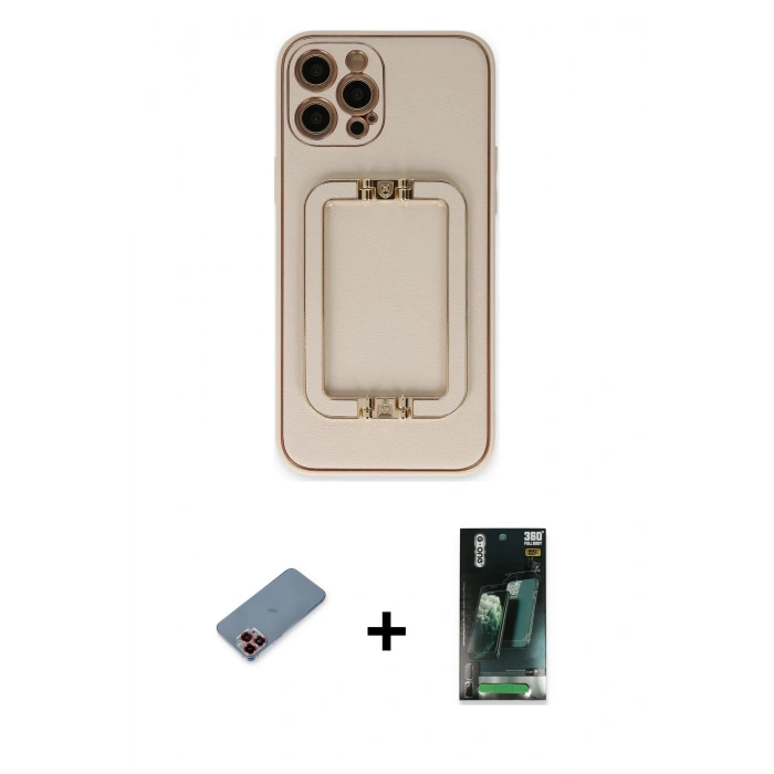 MARSİLYAN™- iPhone 12 Pro Kılıf Kozmos Minimal Prime - Siyah 360 Mat Full Body Arka Koruyucu + Metal Kamera Lens Koruma Cam - KI