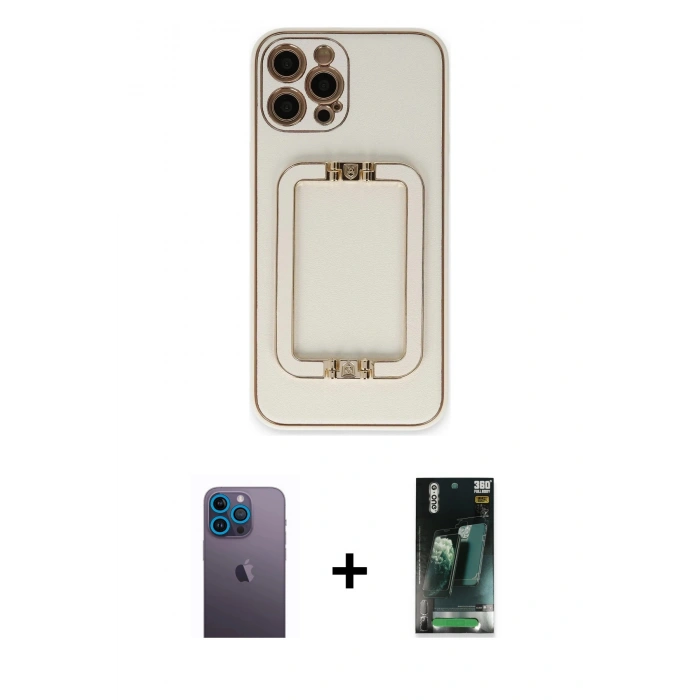 MARSİLYAN™- iPhone 12 Pro Kılıf Kozmos Minimal Prime - Siyah 360 Mat Full Body Arka Koruyucu + Neon Fosforlu Kamera Lens - MI