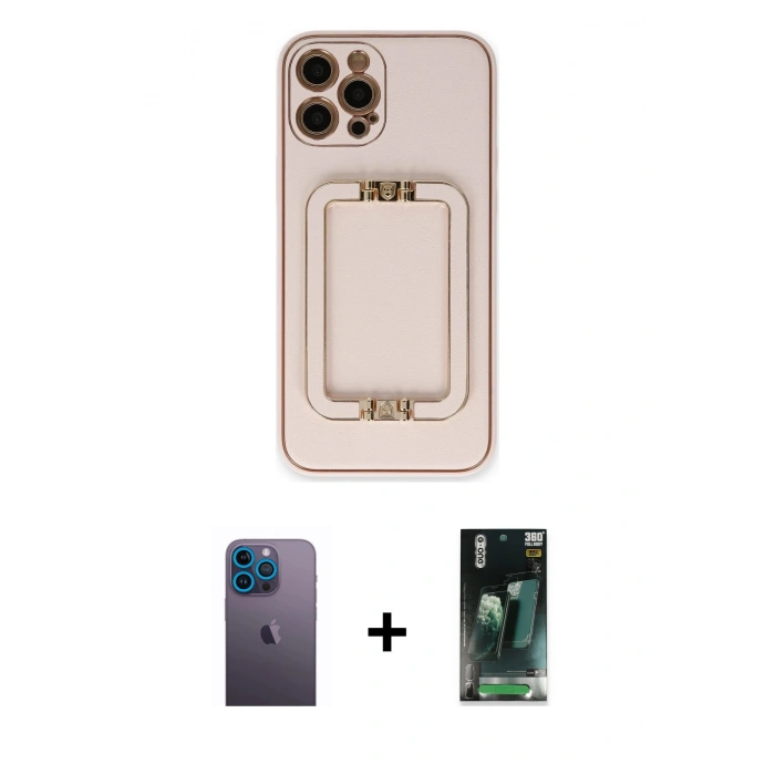 MARSİLYAN™- iPhone 12 Pro Kılıf Kozmos Minimal Prime - Siyah 360 Mat Full Body Arka Koruyucu + Neon Fosforlu Kamera Lens - MI