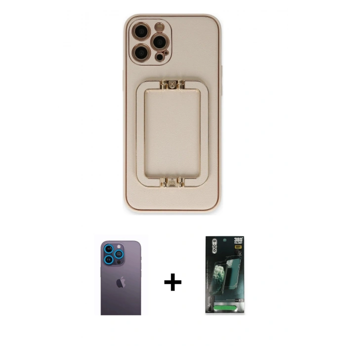 MARSİLYAN™- iPhone 12 Pro Kılıf Kozmos Minimal Prime - Siyah 360 Mat Full Body Arka Koruyucu + Neon Fosforlu Kamera Lens - MI