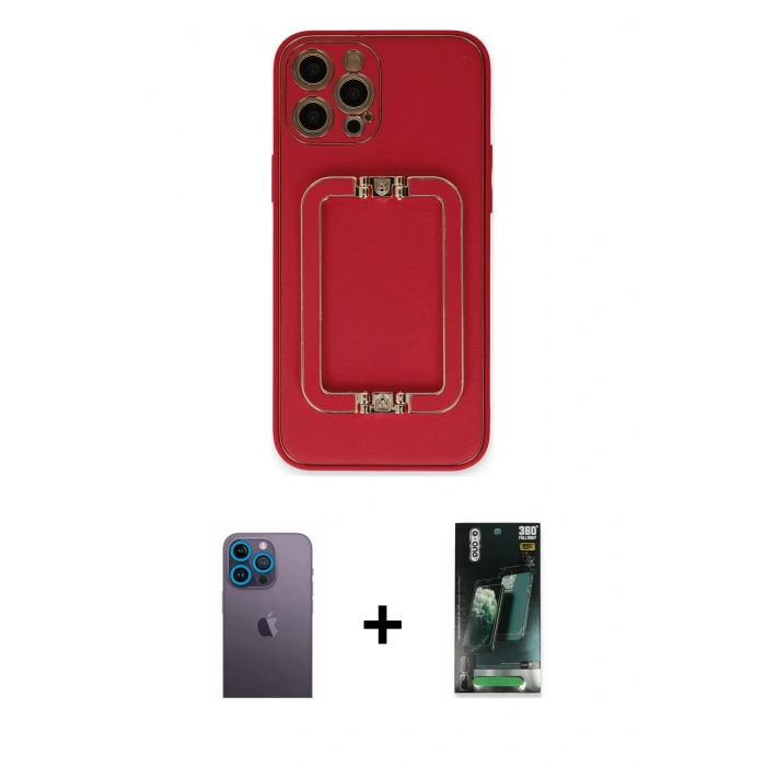 MARSİLYAN™- iPhone 12 Pro Kılıf Kozmos Minimal Prime - Siyah 360 Mat Full Body Arka Koruyucu + Neon Fosforlu Kamera Lens - MI