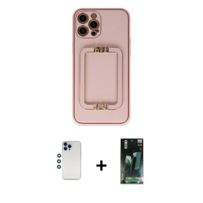 MARSİLYAN™- iPhone 12 Pro Kılıf Kozmos Minimal Prime - Siyah 360 Mat Full Body Arka Koruyucu + Mavi Shine Kamera Lens