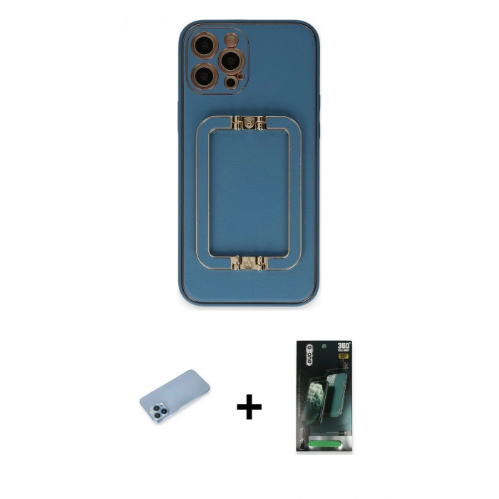 MARSİLYAN™- iPhone 12 Pro Kılıf Kozmos Minimal Prime - Siyah 360 Mat Full Body Arka Koruyucu + Shine Kamera Lens Koruma Cam - MI