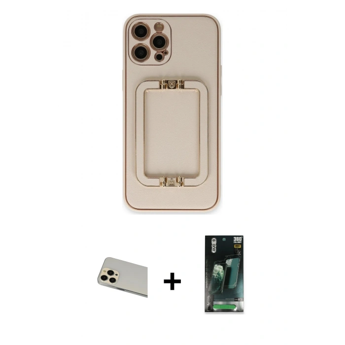 MARSİLYAN™- iPhone 12 Pro Kılıf Kozmos Minimal Prime - Siyah 360 Mat Full Body Arka Koruyucu + Rainbow Kamera Lens Koruma Cam - GD