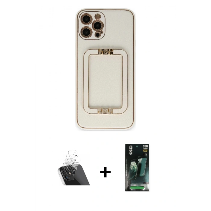 MARSİLYAN™- iPhone 12 Pro Kılıf Kozmos Minimal Prime - Siyah 360 Mat Full Body Arka Koruyucu + Kamera Lens Koruma Cam - SF