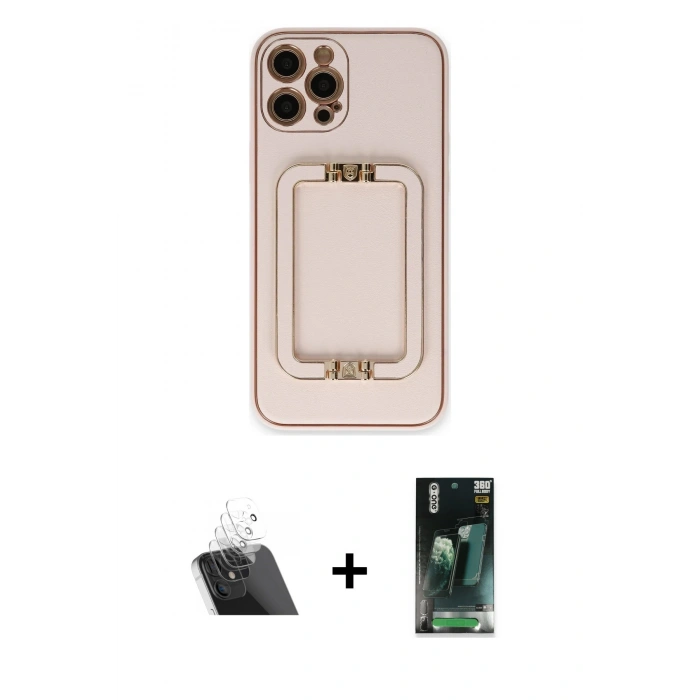 MARSİLYAN™- iPhone 12 Pro Kılıf Kozmos Minimal Prime - Siyah 360 Mat Full Body Arka Koruyucu + Kamera Lens Koruma Cam - SF
