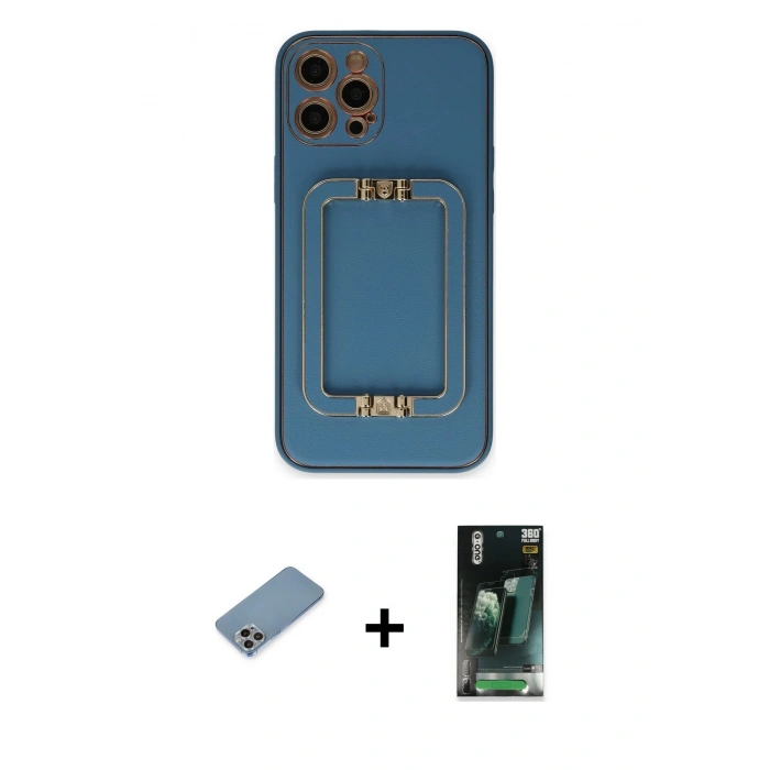 MARSİLYAN™- iPhone 12 Pro Kılıf Kozmos Minimal Prime - Siyah 360 Mat Full Body Arka Koruyucu + Shine Kamera Lens Koruma Cam - GI