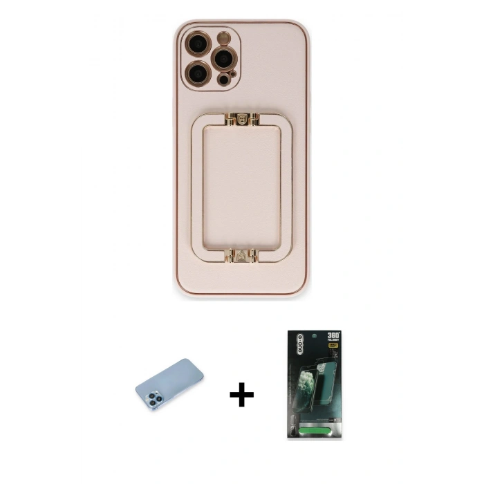 MARSİLYAN™- iPhone 12 Pro Kılıf Kozmos Minimal Prime - Siyah 360 Mat Full Body Arka Koruyucu + Shine Kamera Lens Koruma Cam - MI