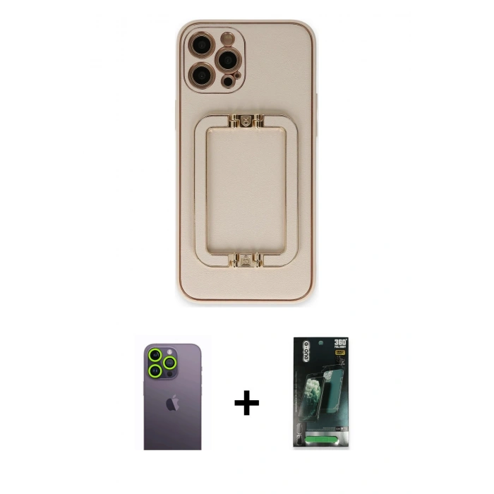 MARSİLYAN™- iPhone 12 Pro Kılıf Kozmos Minimal Prime - Siyah 360 Mat Full Body Arka Koruyucu + Neon Fosforlu Kamera Lens - YL