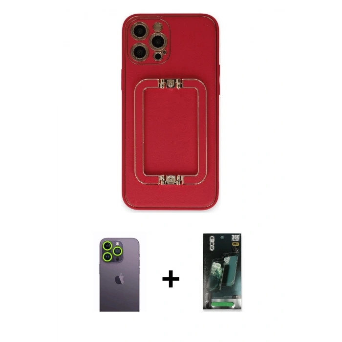 MARSİLYAN™- iPhone 12 Pro Kılıf Kozmos Minimal Prime - Siyah 360 Mat Full Body Arka Koruyucu + Neon Fosforlu Kamera Lens - YL