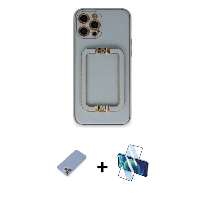 MARSİLYAN™- iPhone 12 Pro Kılıf Kozmos Minimal Prime - Siyah 3D Antistatik Cam Ekran Koruyucu + Metal Kamera Lens Koruma Cam - KUYL