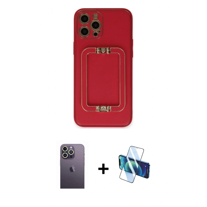 MARSİLYAN™- iPhone 12 Pro Kılıf Kozmos Minimal Prime - Siyah 3D Antistatik Cam Ekran Koruyucu + Neon Fosforlu Kamera Lens - BZ