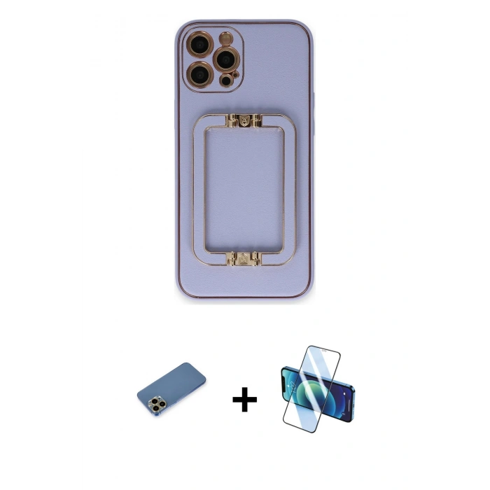 MARSİLYAN™- iPhone 12 Pro Kılıf Kozmos Minimal Prime - Siyah 3D Antistatik Cam Ekran Koruyucu + Shine Kamera Lens Koruma Cam - GD