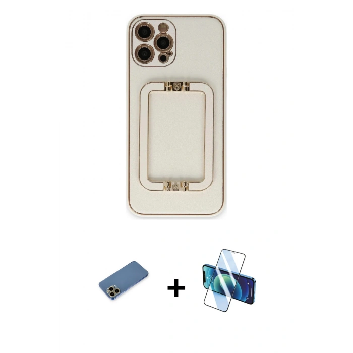 MARSİLYAN™- iPhone 12 Pro Kılıf Kozmos Minimal Prime - Siyah 3D Antistatik Cam Ekran Koruyucu + Shine Kamera Lens Koruma Cam - GD