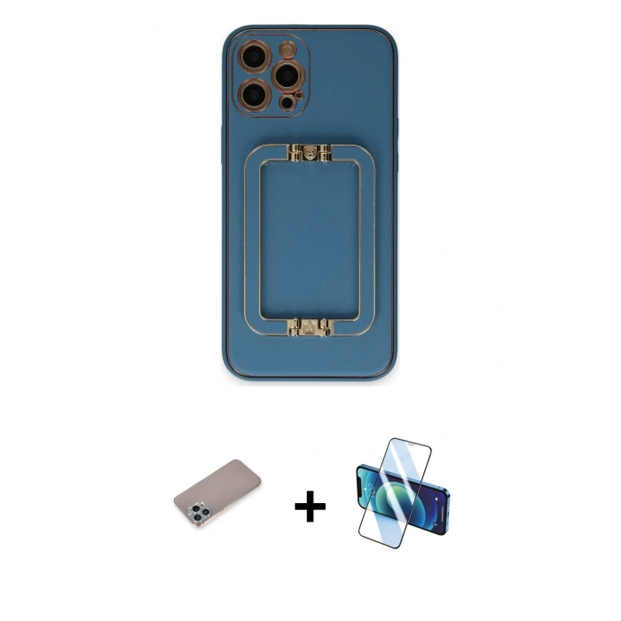 MARSİLYAN™- iPhone 12 Pro Kılıf Kozmos Minimal Prime - Siyah 3D Antistatik Cam Ekran Koruyucu + Shine Kamera Lens Koruma Cam - SABE