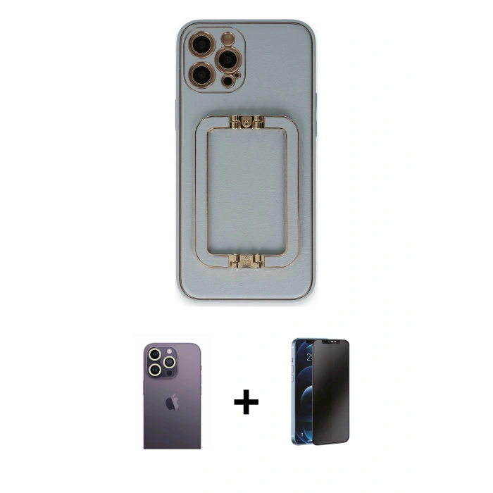 MARSİLYAN™- iPhone 12 Pro Kılıf Kozmos Minimal Prime - Siyah 3D Antistatik Hayalet Cam Ekran Koruyucu + Neon Fosforlu Kamera Lens - BZ