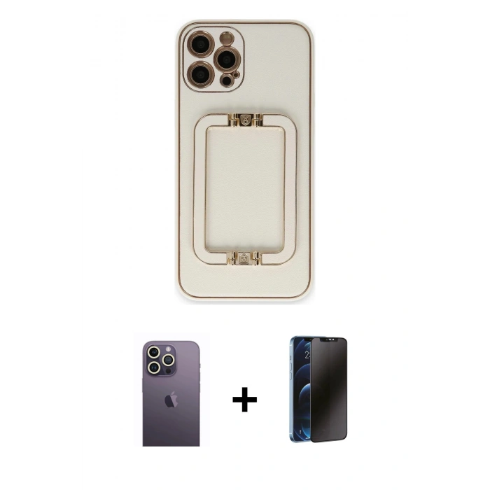 MARSİLYAN™- iPhone 12 Pro Kılıf Kozmos Minimal Prime - Siyah 3D Antistatik Hayalet Cam Ekran Koruyucu + Neon Fosforlu Kamera Lens - BZ