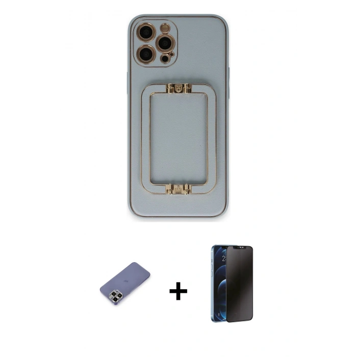 MARSİLYAN™- iPhone 12 Pro Kılıf Kozmos Minimal Prime - Siyah 3D Antistatik Hayalet Cam Ekran Koruyucu + Metal Kamera Lens Koruma Cam - GD