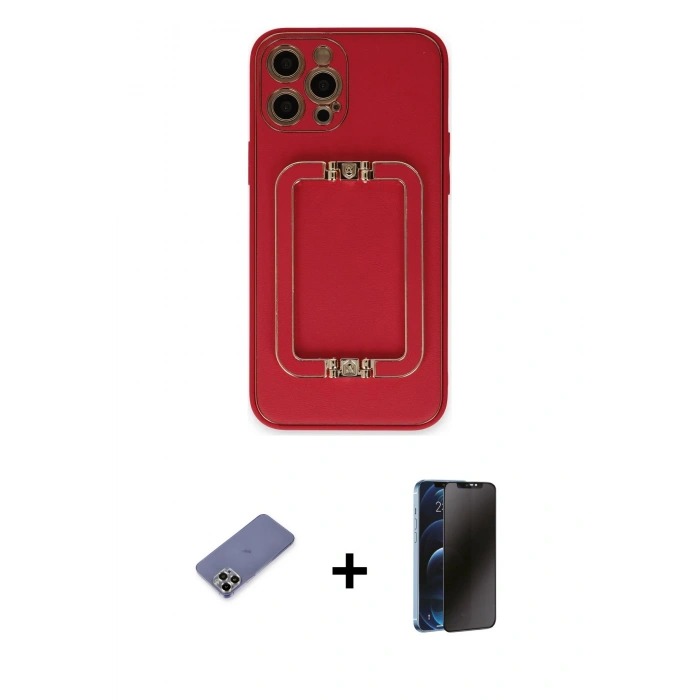 MARSİLYAN™- iPhone 12 Pro Kılıf Kozmos Minimal Prime - Siyah 3D Antistatik Hayalet Cam Ekran Koruyucu + Metal Kamera Lens Koruma Cam - GD
