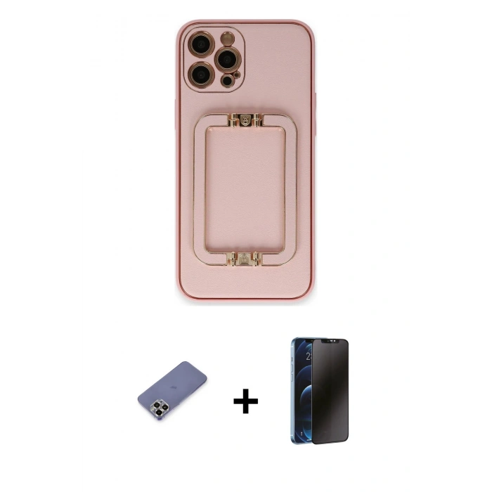 MARSİLYAN™- iPhone 12 Pro Kılıf Kozmos Minimal Prime - Siyah 3D Antistatik Hayalet Cam Ekran Koruyucu + Metal Kamera Lens Koruma Cam - GD