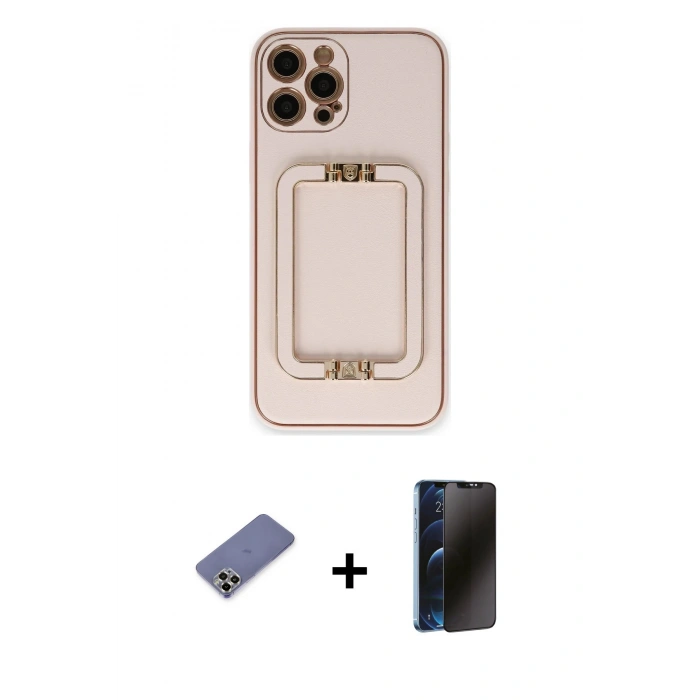 MARSİLYAN™- iPhone 12 Pro Kılıf Kozmos Minimal Prime - Siyah 3D Antistatik Hayalet Cam Ekran Koruyucu + Metal Kamera Lens Koruma Cam - GD