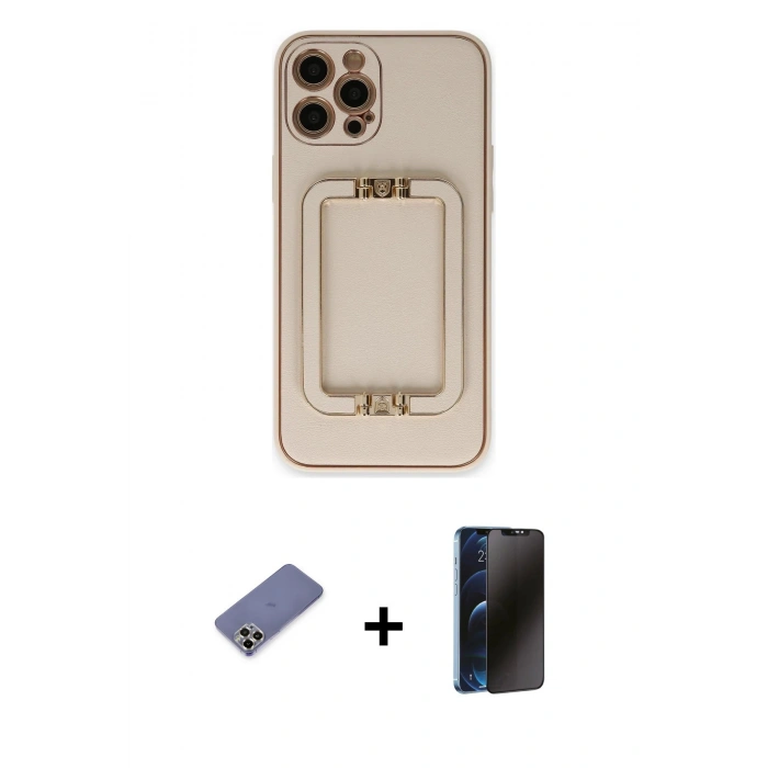 MARSİLYAN™- iPhone 12 Pro Kılıf Kozmos Minimal Prime - Siyah 3D Antistatik Hayalet Cam Ekran Koruyucu + Metal Kamera Lens Koruma Cam - GD