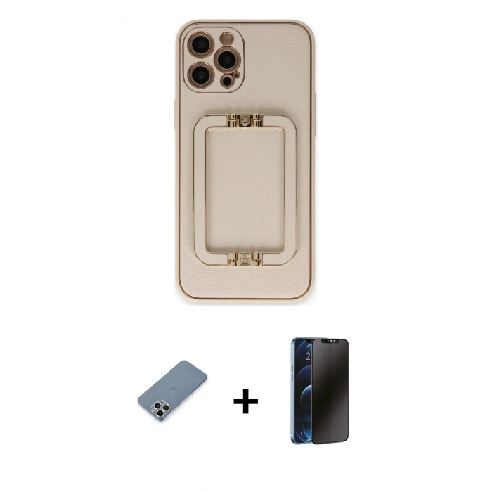 MARSİLYAN™- iPhone 12 Pro Kılıf Kozmos Minimal Prime - Siyah 3D Antistatik Hayalet Cam Ekran Koruyucu + Metal Kamera Lens Koruma Cam - GS