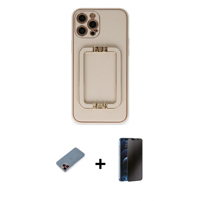 MARSİLYAN™- iPhone 12 Pro Kılıf Kozmos Minimal Prime - Siyah 3D Antistatik Hayalet Cam Ekran Koruyucu + Metal Kamera Lens Koruma Cam - KI